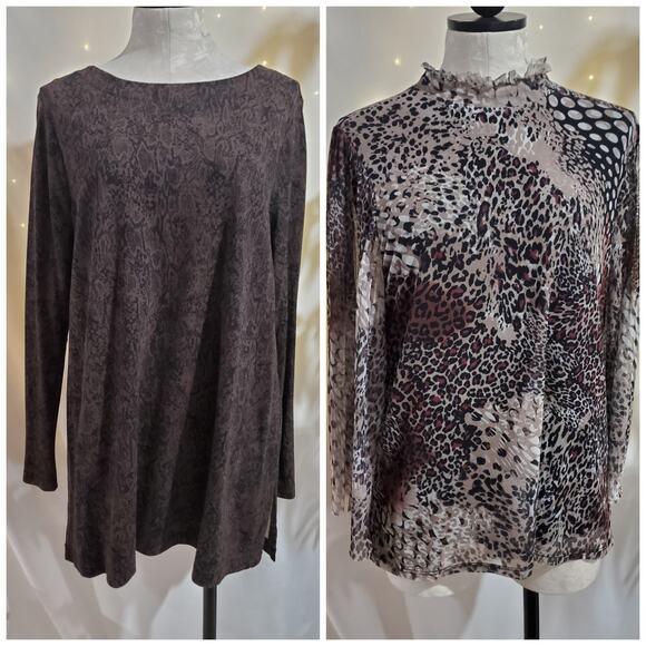 Chicos Womens Lot of 2 Animal Print Tops Size 2 L Career Office Work Shirt Set - Picture 1 of 9